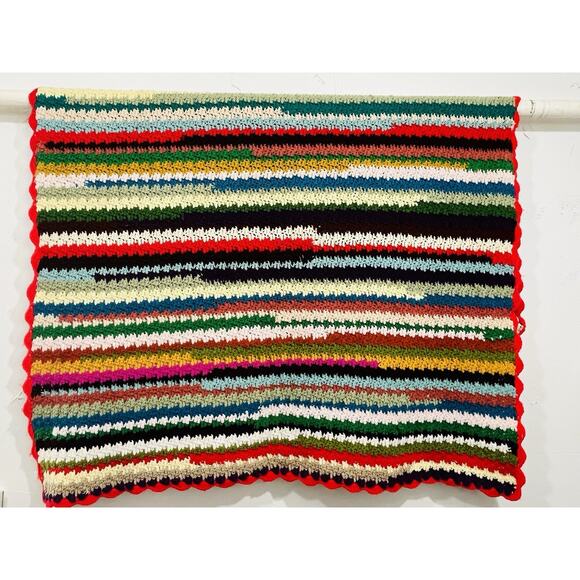 Vtg Rainbow Afghan Crochet Blanket Handmade Cottagecore Scalloped Edge Boho Prid - Picture 10 of 11